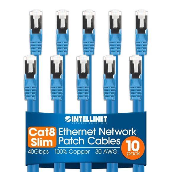 Slim Cat8 Ethernet Network Patch Cable – 10-Pack - 40Gbps & 2000MHz, Snagless... - Picture 1 of 5